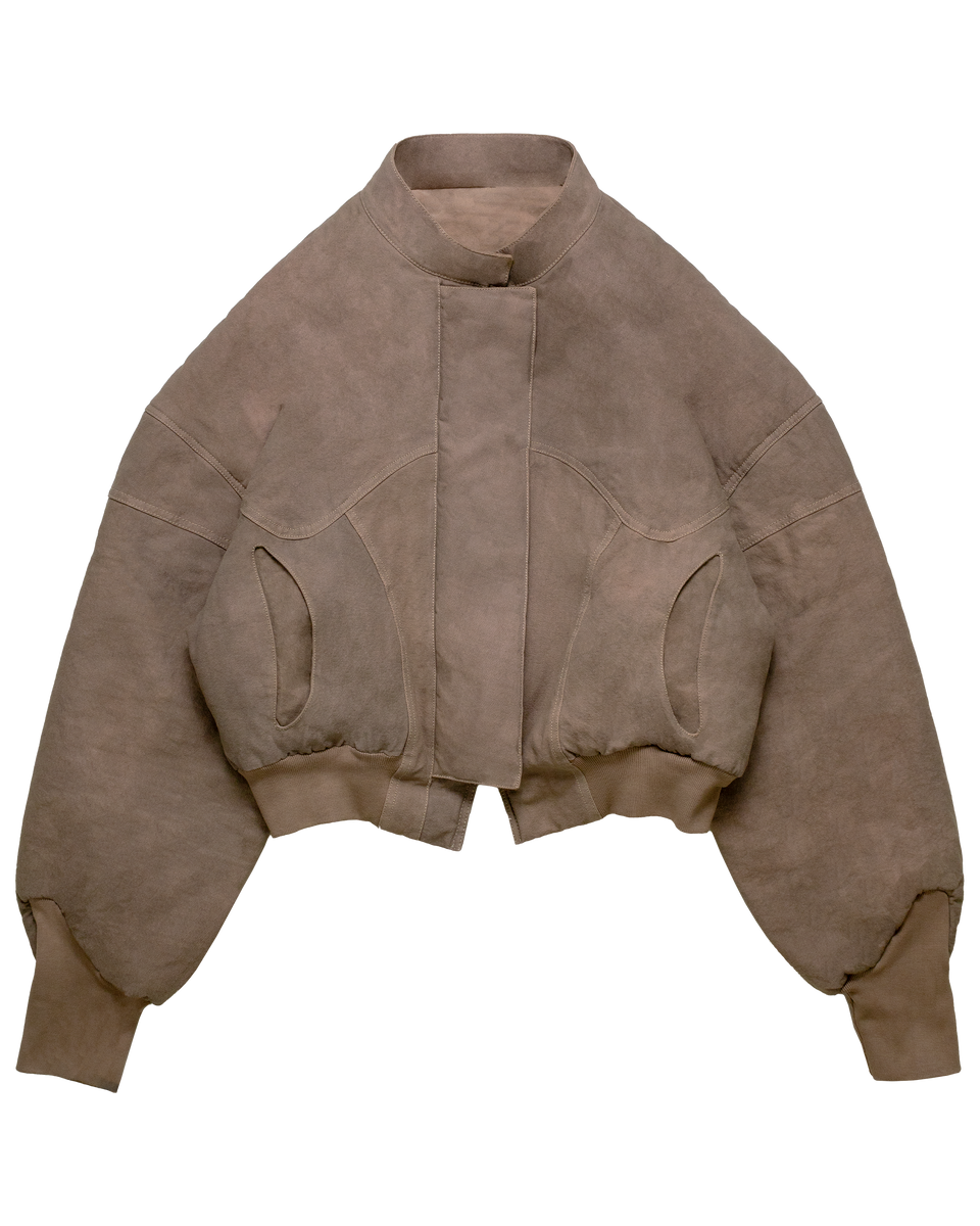 Taupe Canvas Bomber Jacket